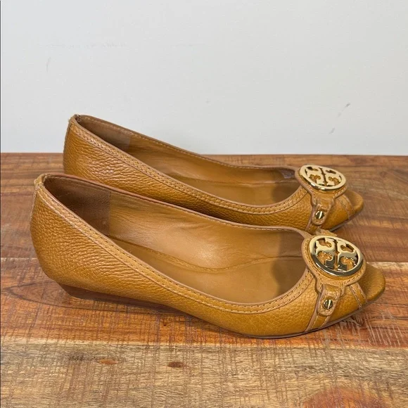 Tory Burch Brown Peep-Toe Small Wedge, Women’s 8.5 - Picture 2 of 10